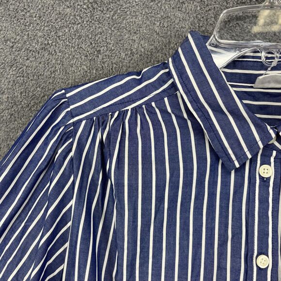 GAP Shirt Dress Womens Large Blue Striped Button Front Tiered Cotton Pockets - Picture 4 of 16